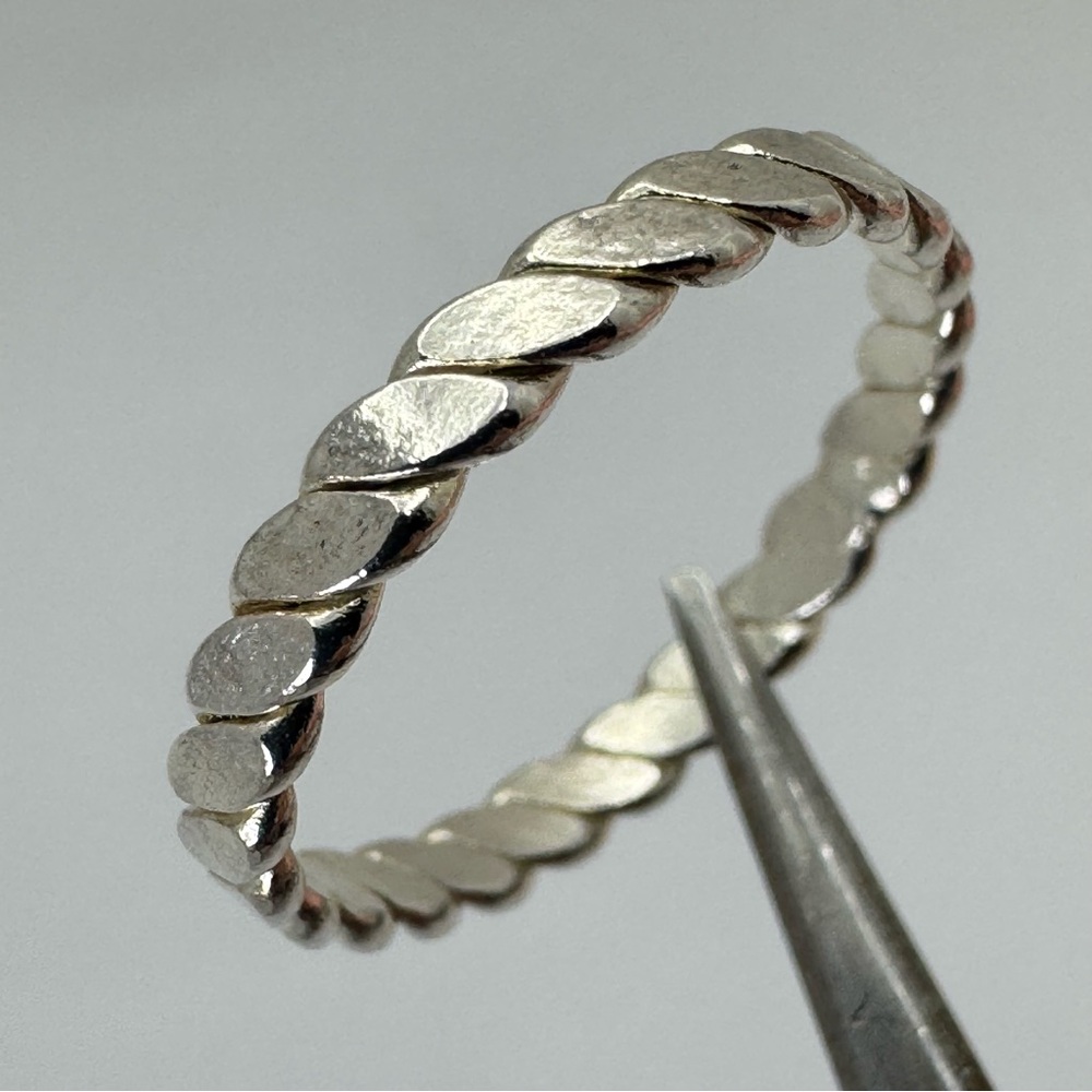Vintage Mexico Silver Overlay Braided Band Ring Sz 8 Minimalist Stacking Boho
